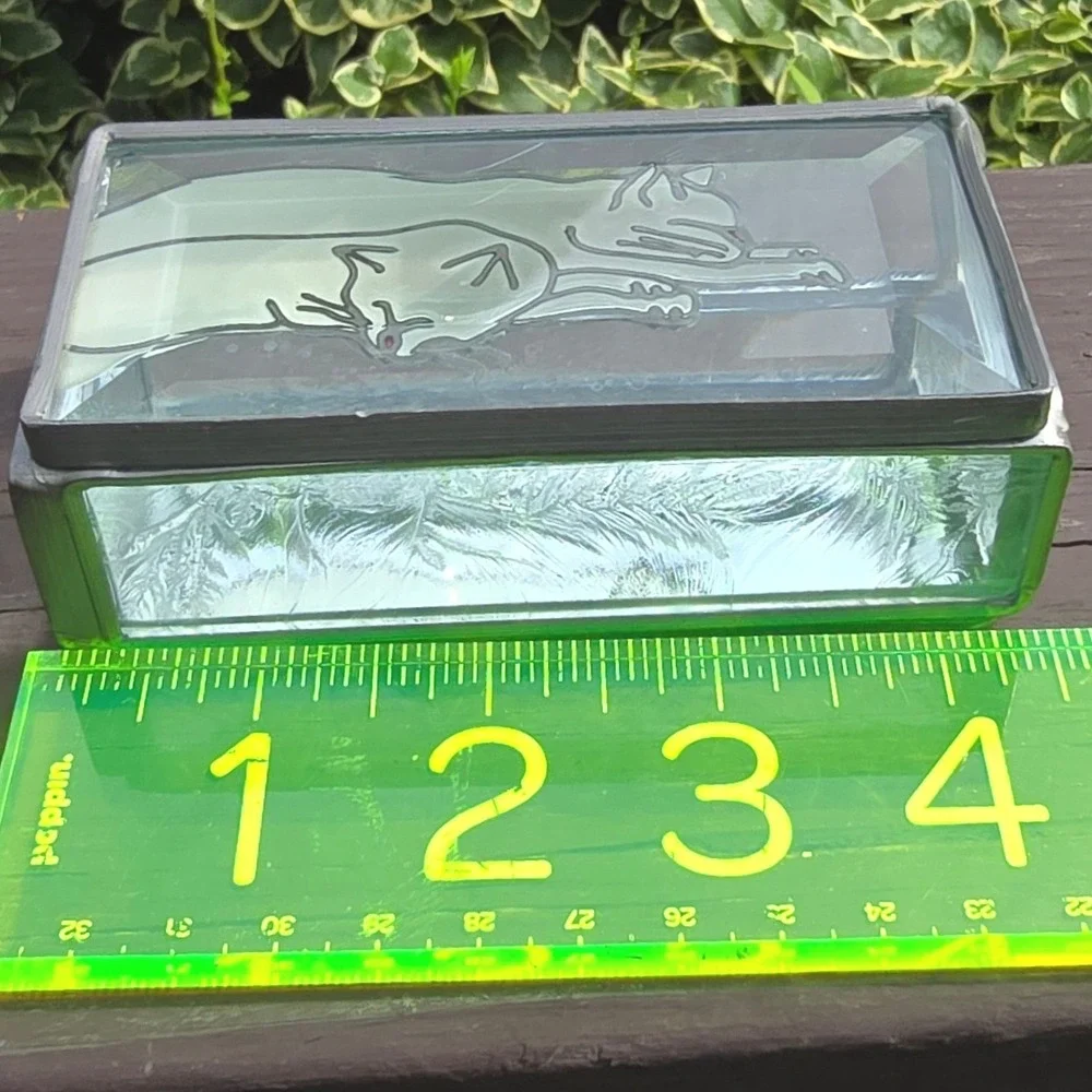 Vintage Stained Glass & Mirrored Sleeping Cats Hinged Trinket Jewelry Box